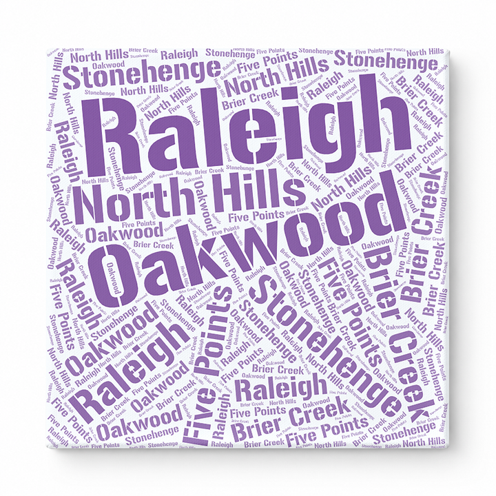 Raleigh Neighborhoods Word Art — Purple