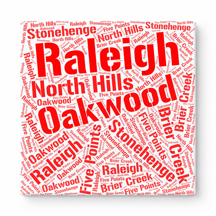 Raleigh Neighborhoods Word Art — Red