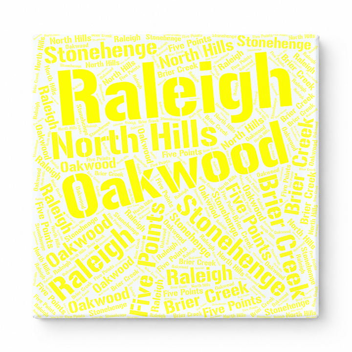 Raleigh Neighborhoods Word Art — Yellow