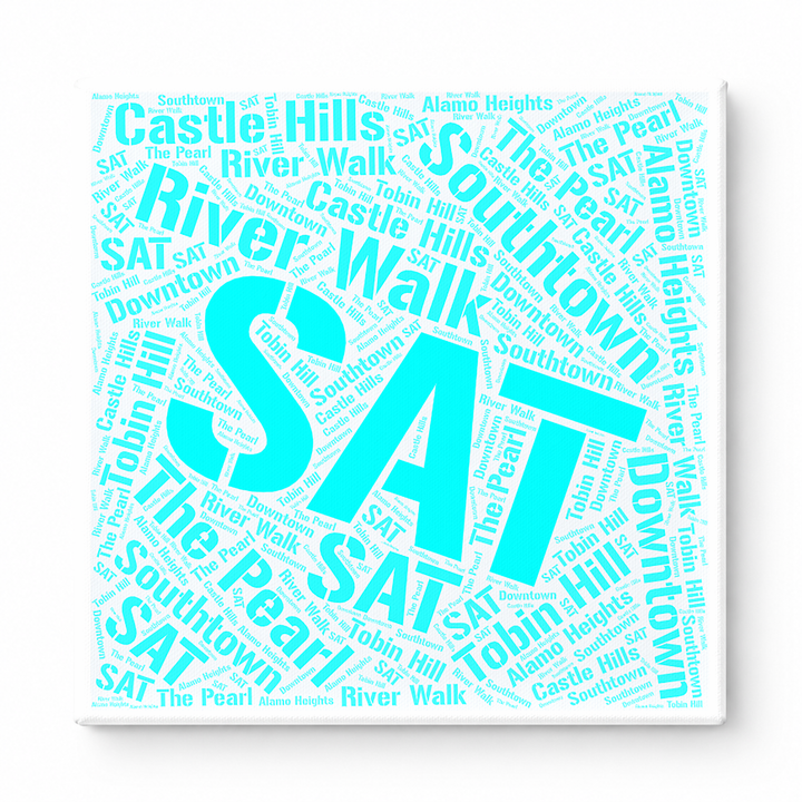 San Antonio Neighborhoods Word Art — Cyan
