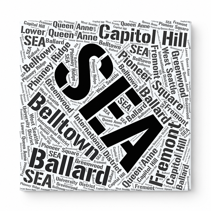 Seattle Neighborhoods Word Art — Black