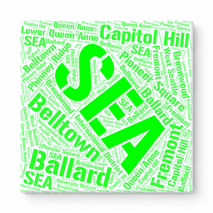 Seattle Neighborhoods Word Art — Green