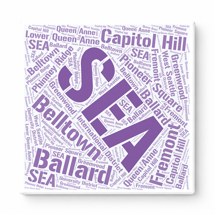 Seattle Neighborhoods Word Art — Purple