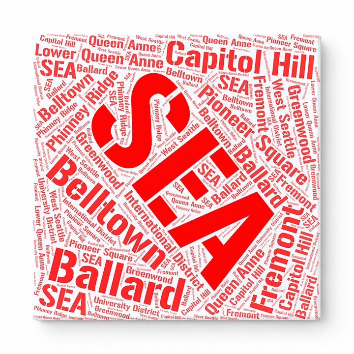 Seattle Neighborhoods Word Art — Red