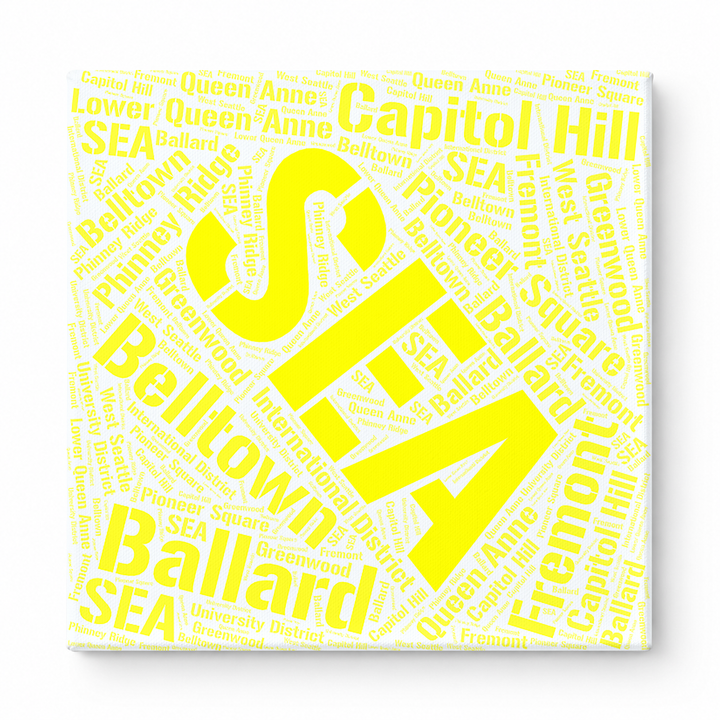 Seattle Neighborhoods Word Art — Yellow