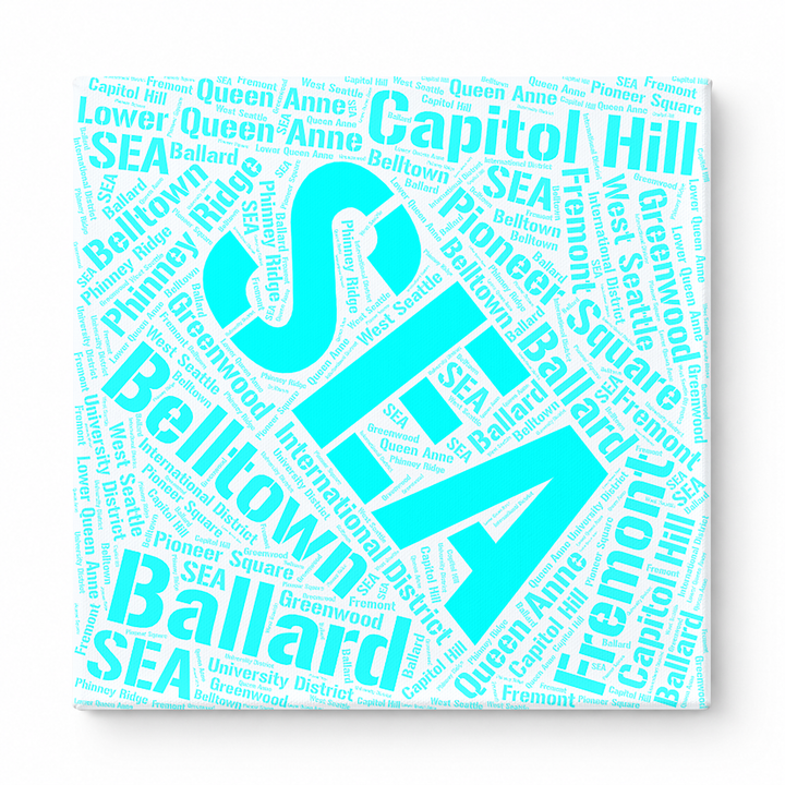 Seattle Neighborhoods Word Art — Cyan