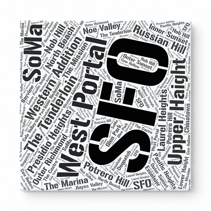 San Francisco Neighborhoods Word Art — Black