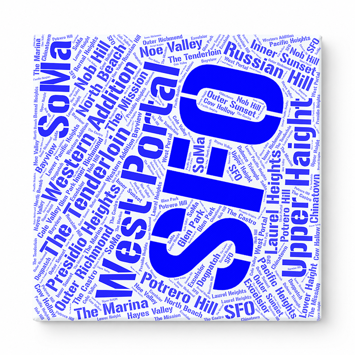 San Francisco Neighborhoods Word Art — Blue