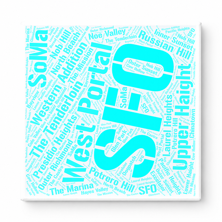 San Francisco Neighborhoods Word Art — Cyan
