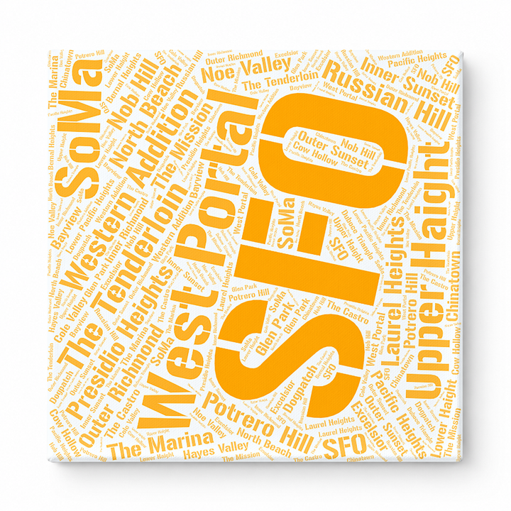 San Francisco Neighborhoods Word Art — Orange