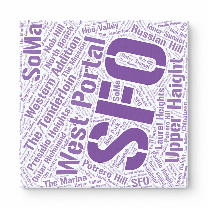 San Francisco Neighborhoods Word Art — Purple