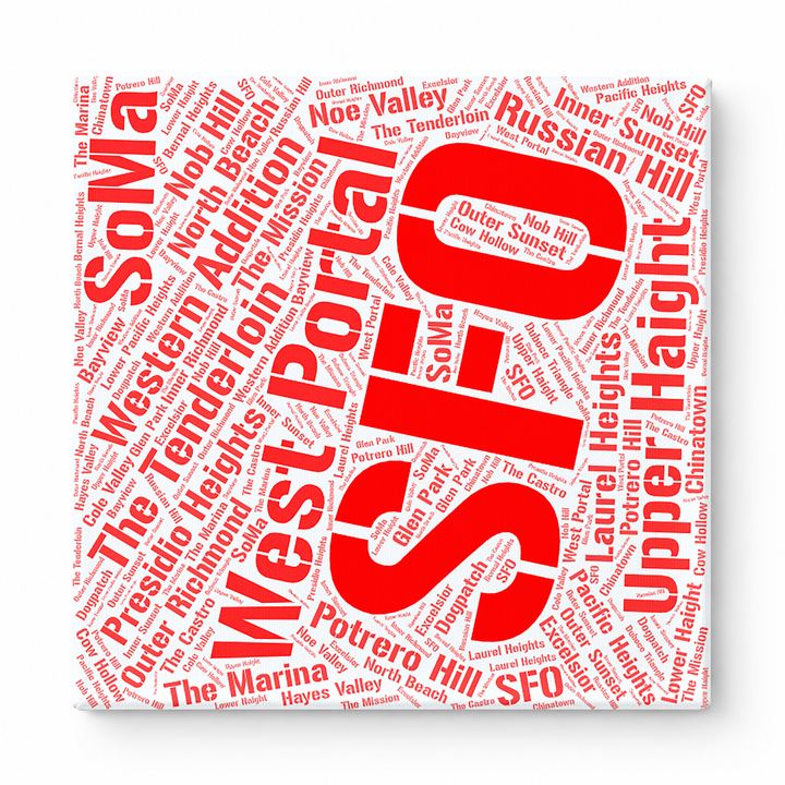 San Francisco Neighborhoods Word Art — Red