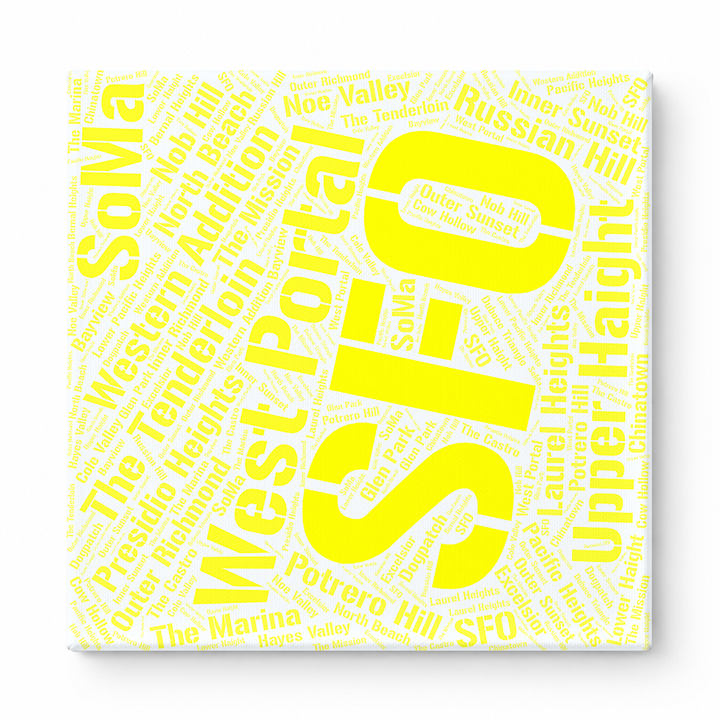 San Francisco Neighborhoods Word Art — Yellow
