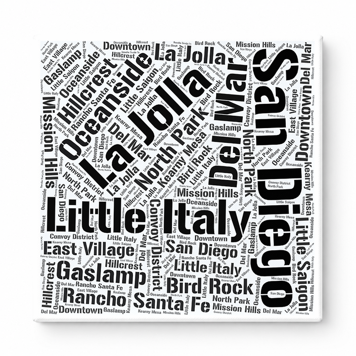 San Diego Neighborhoods Word Art — Black