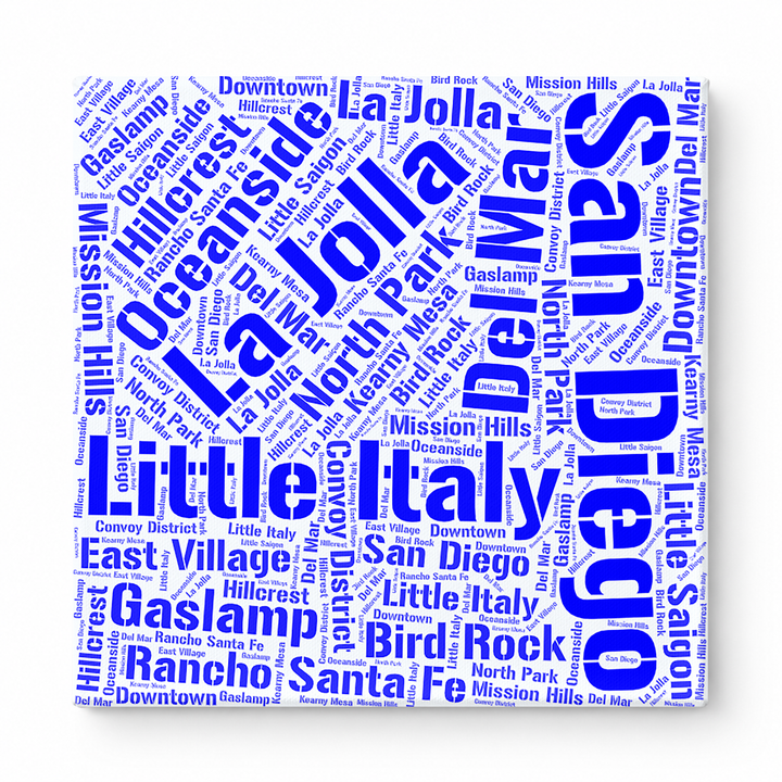 San Diego Neighborhoods Word Art — Blue