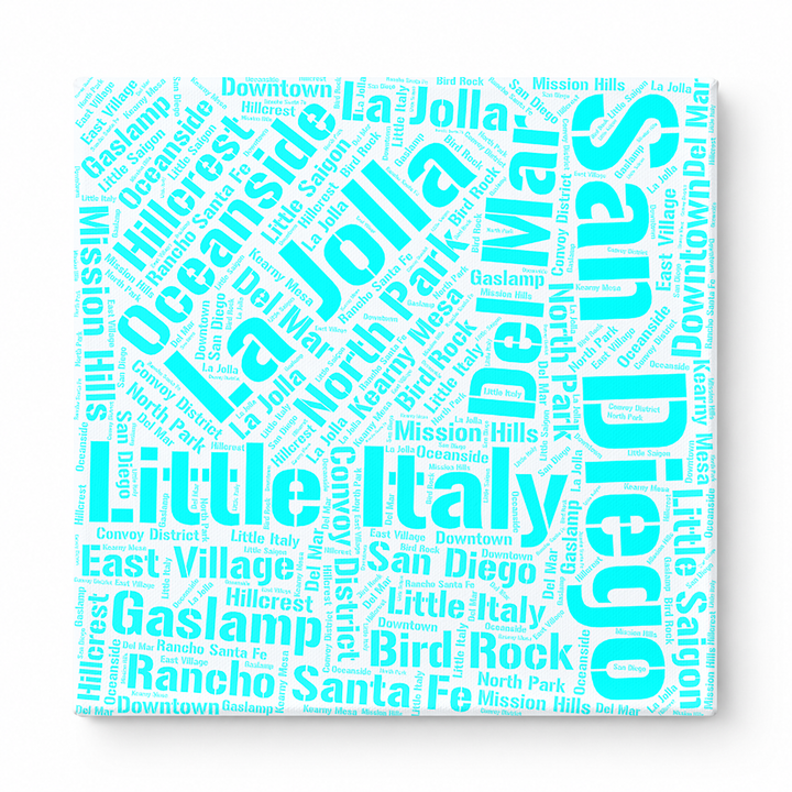 San Diego Neighborhoods Word Art — Cyan