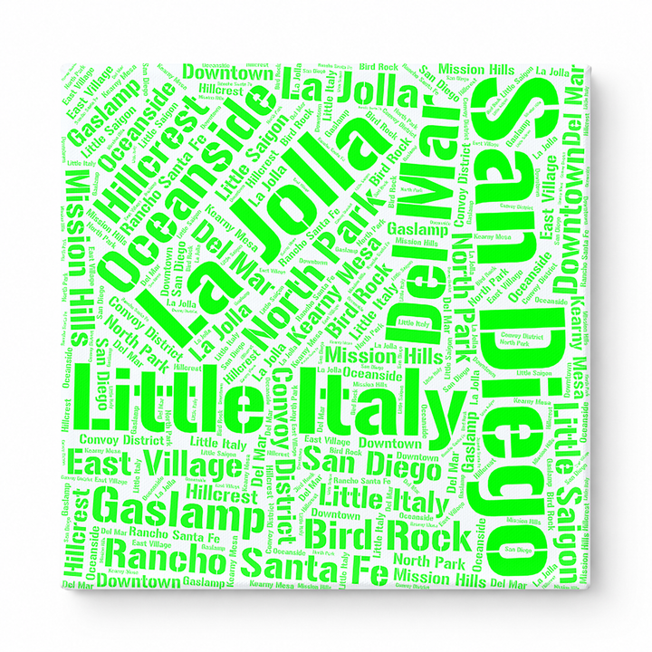 San Diego Neighborhoods Word Art — Green