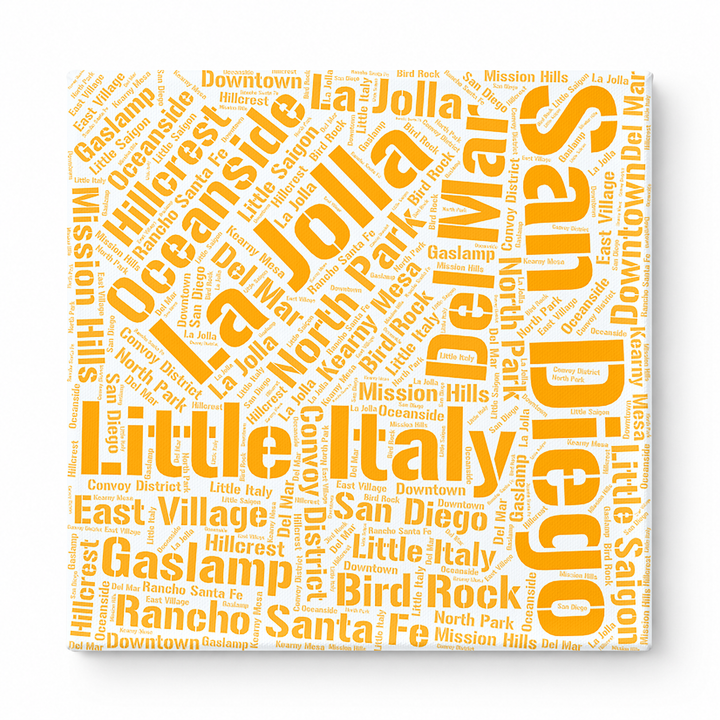 San Diego Neighborhoods Word Art — Orange
