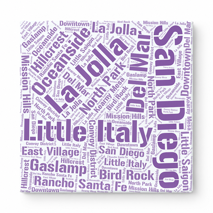 San Diego Neighborhoods Word Art — Purple
