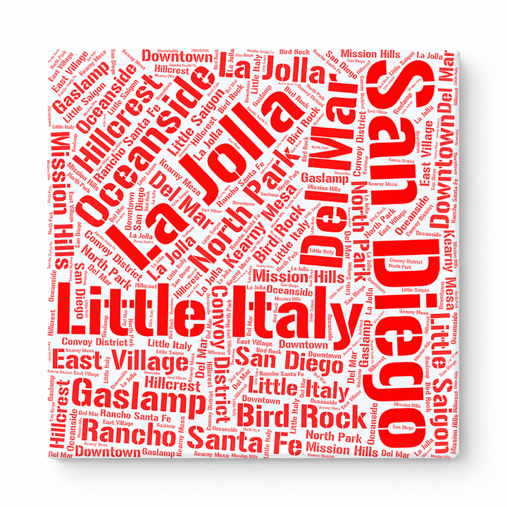 San Diego Neighborhoods Word Art — Red