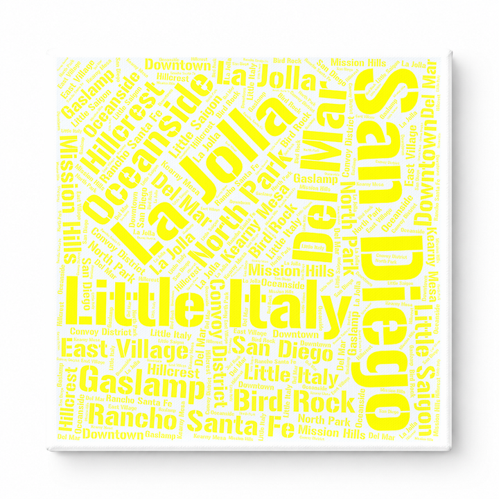 San Diego Neighborhoods Word Art — Yellow