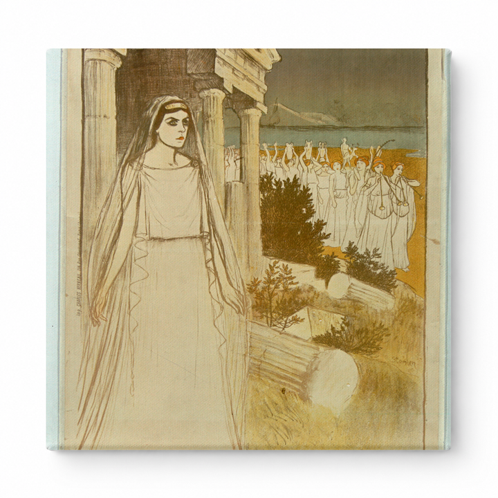 Greek Priestess at Temple Ruins 1890s - Symbolist Vintage Poster Wall Art