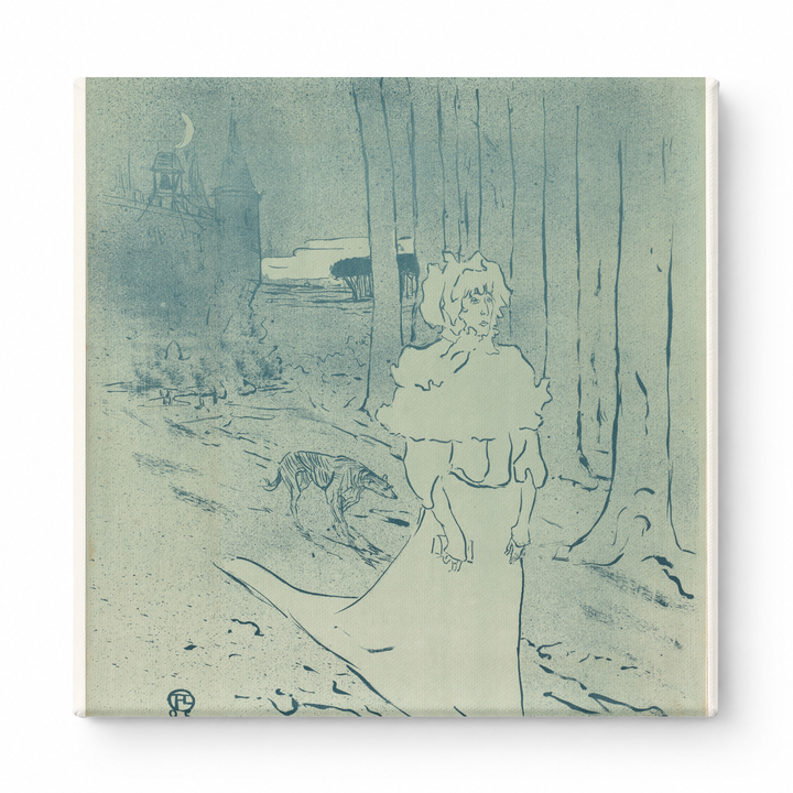 Woman in Moonlit Forest 1890s - Belle Époque Vintage Lithograph Wall Art