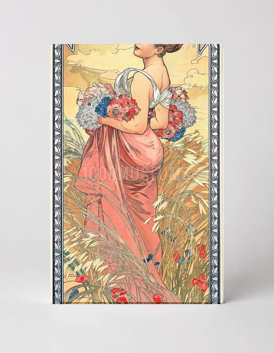 Summer Flower Girl 1900s - Art Nouveau Vintage Poster Canvas Wall Art