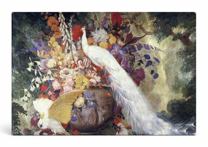 White Peacock and Cockatoo with Floral Urn