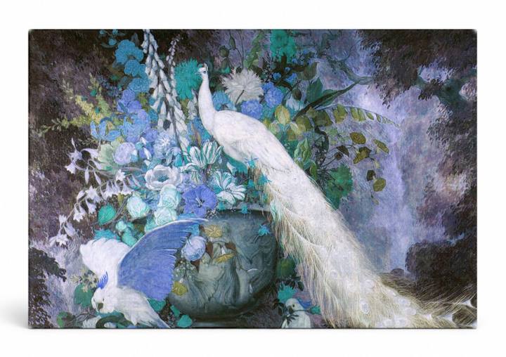 White Peacocks and Flowers
