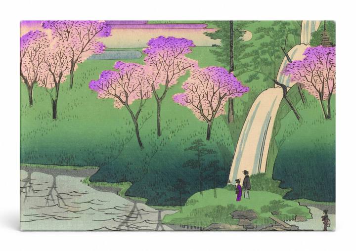 Cherry Blossoms and Waterfall