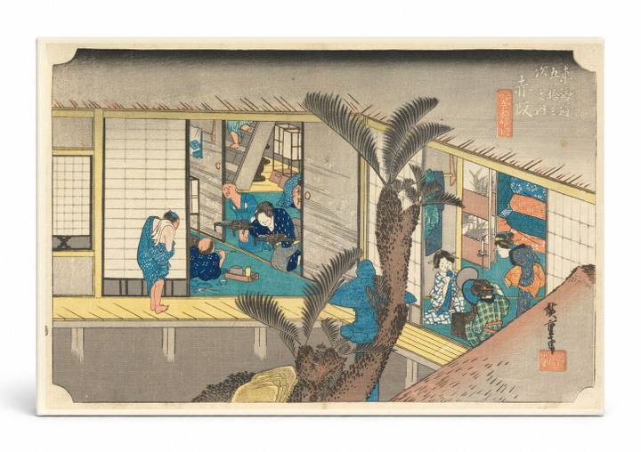 Akasaka: Traveling Ladies at an Inn (Tokaido Gojusan Tsugi-no Uchi) (ca. 1834)