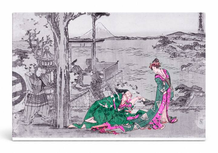 Figures by a Shore with Mount Fuji