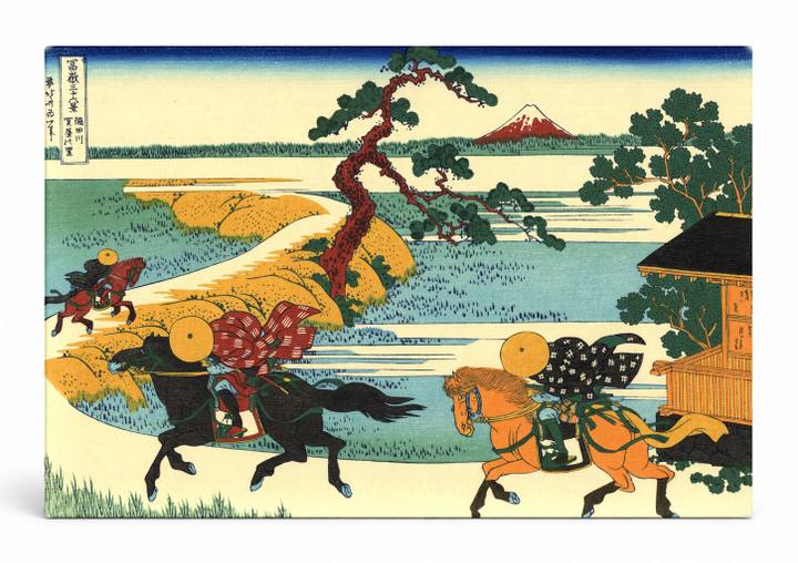 Riders on the Sumida Riverbank, Sekiya Village (c. 1830–1832)