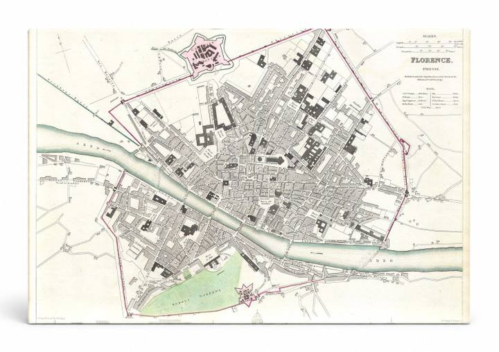 Map of Florence (Firenze), Italy (1835)