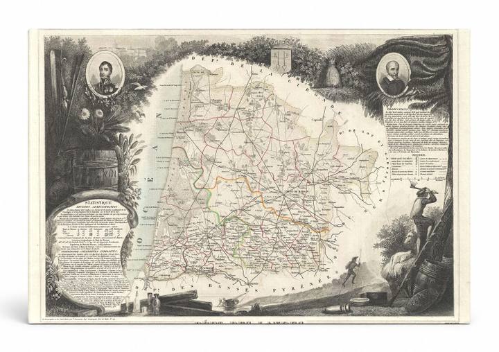 1852 Levasseur Map of the Department des Landes, France