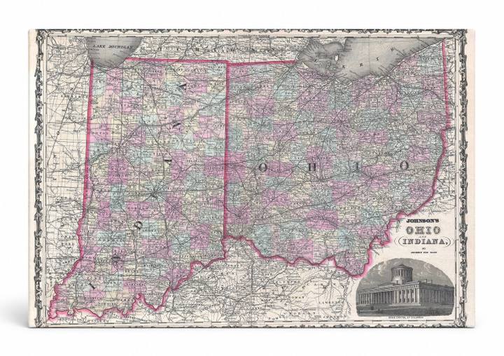 Johnson's Map of Ohio and Indiana (1862)