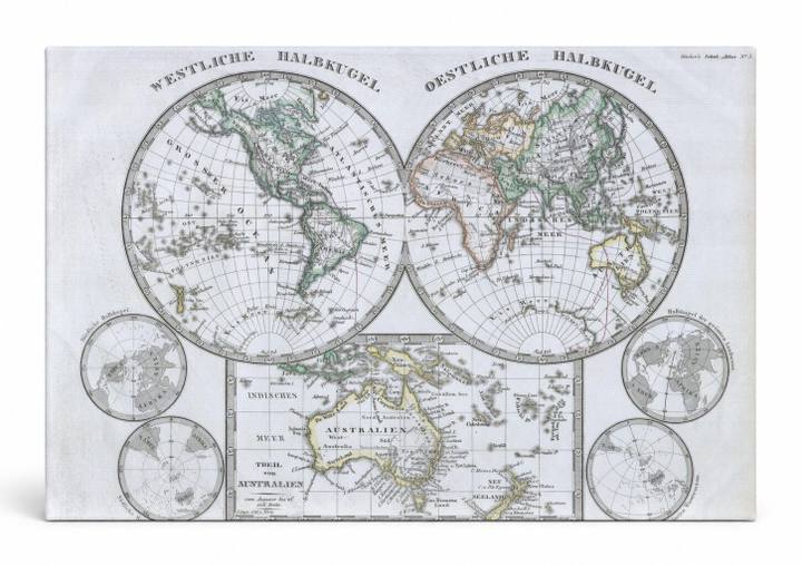 Westliche & Oestliche Halbkugel — Stieler World Hemisphere Map (1862)