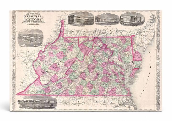 Johnson's Map of Virginia, Delaware, Maryland and West Virginia (1864)