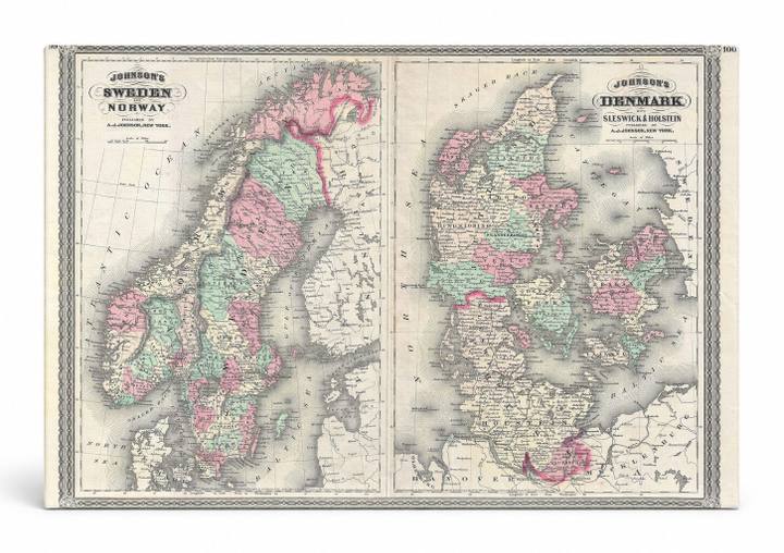 Johnson's Map of Sweden, Norway and Denmark (1870)