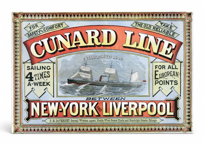 Cunard Line New York to Liverpool 1890s - Victorian Shipping Vintage Poster Wall Art