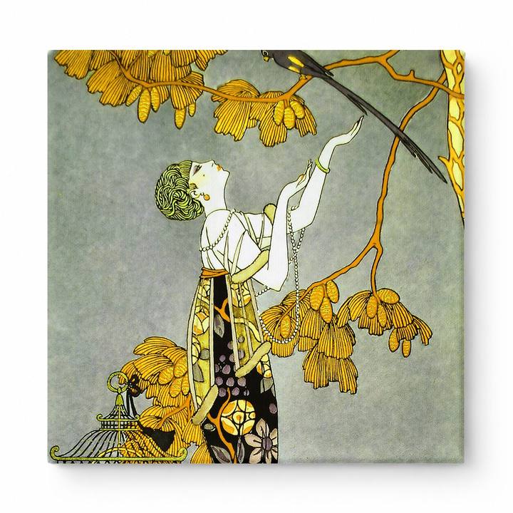 Woman with Bird and Blossoms