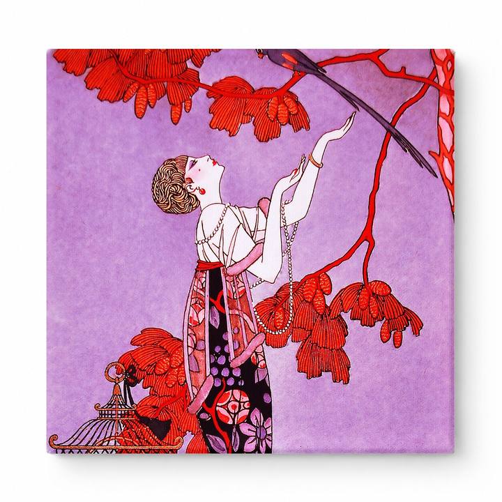 Woman with Bird and Blossoms