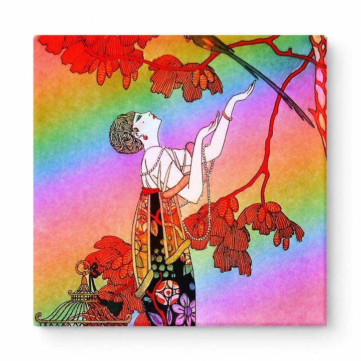Woman Reaching to Bird in Tree