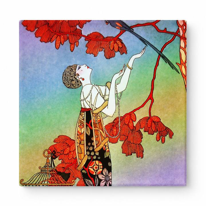 Woman with Bird and Blossoms