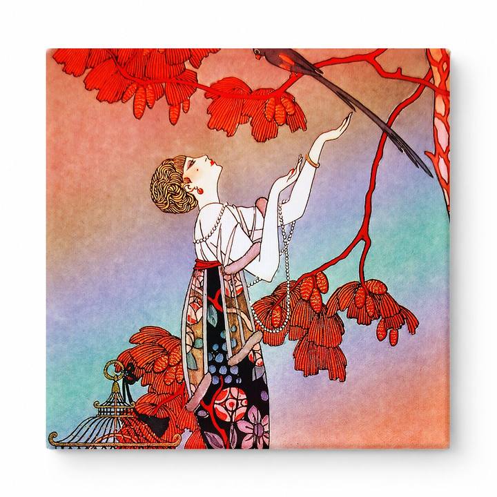 Woman with Red Tree and Birds