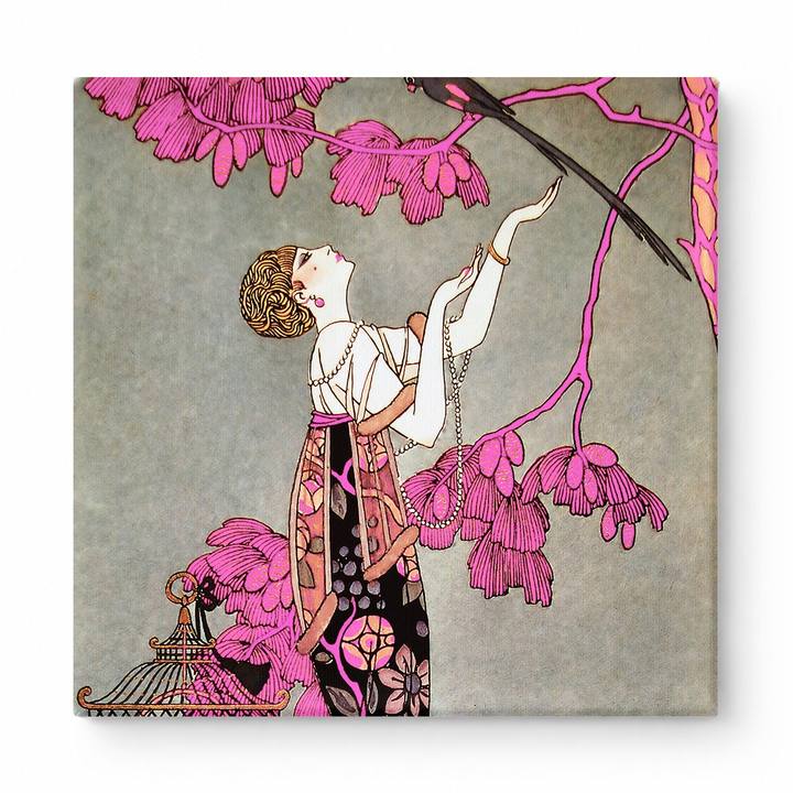 Woman with Bird and Blossoms