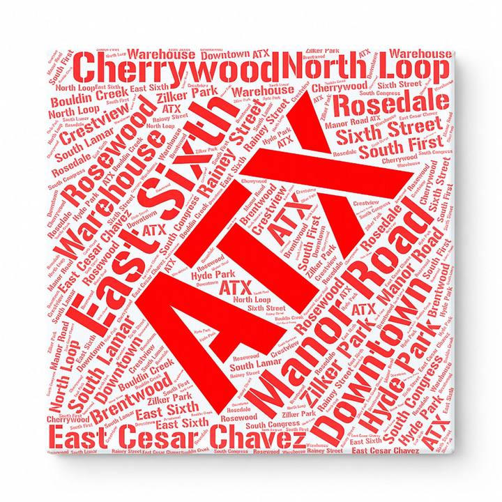 Austin Neighborhoods Word Art — Red