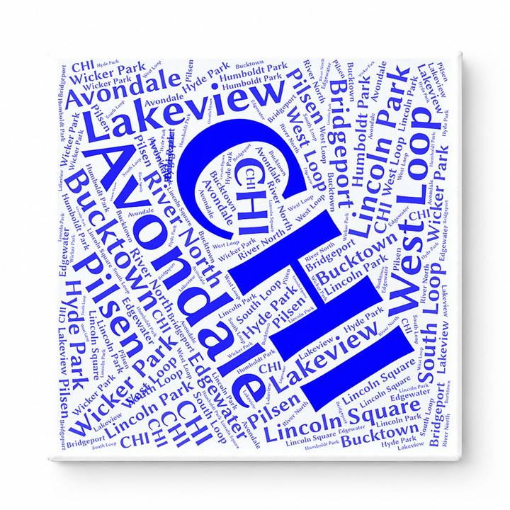 Chicago Neighborhoods Word Art — Blue