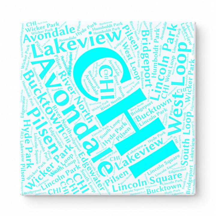 Chicago Neighborhoods Word Art — Cyan